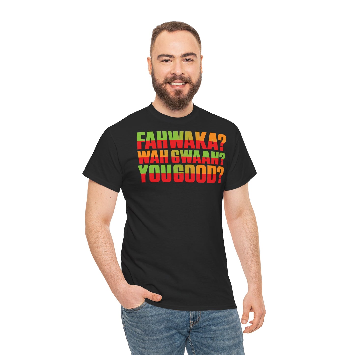Unisex Heavy Cotton Tee with Fun Jamaican Phrases, Casual Wear, Gift for Friends, Summer Festival, Comfortable Tee, Streetwear Style