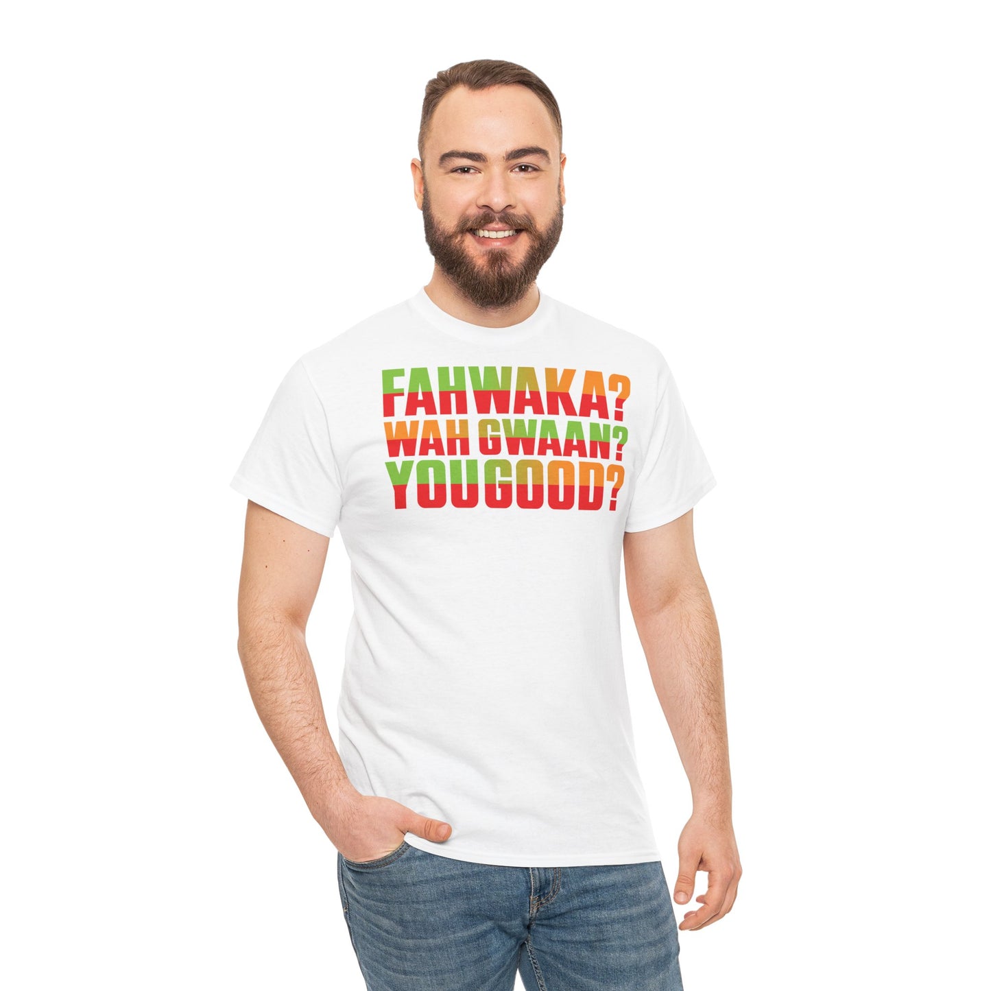 Unisex Heavy Cotton Tee with Fun Jamaican Phrases, Casual Wear, Gift for Friends, Summer Festival, Comfortable Tee, Streetwear Style